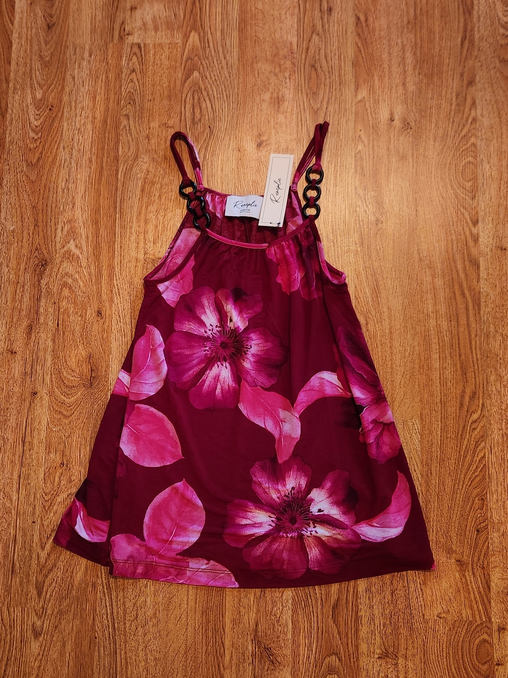 Pink Burgundy Floral Tank Top, Long Cami Blouse